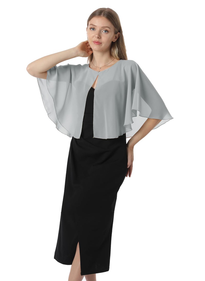 Hotshawl Chiffon Capelet Women's Soft capes Shawls and Wraps for Evening Dress Wedding Cape Cover Up (Silver gray) - Image 4